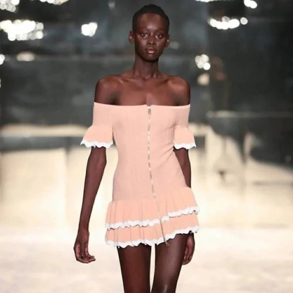 NWT Alice McCall I Am Yours Apricot Ruffle Off The Shoulder Mini Dress Size 6 - Picture 2 of 13